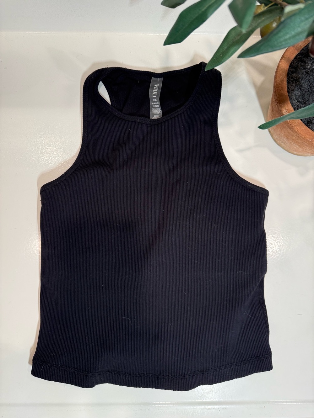 Vuori Black Ribbed High-Neck Tank w/ Built in Bra